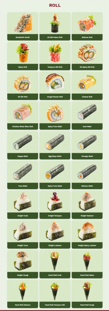 Empire Sushi Rolls Menu