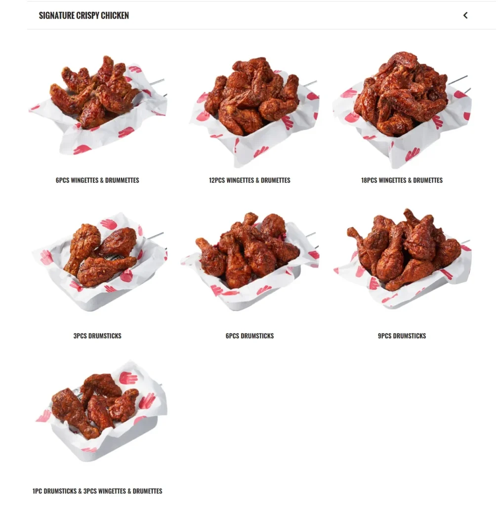 4 Fingers Chicken Menu