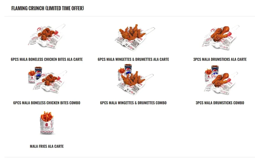 4 Fingers Flaming Crunch Menu
