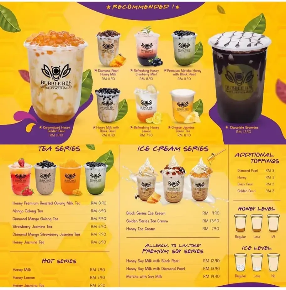 Bubble Bee Milk Series Menu