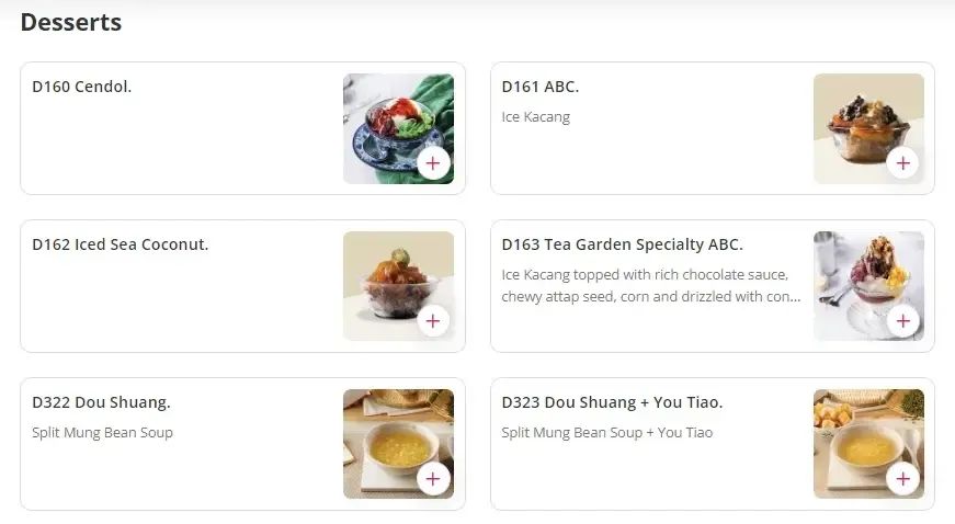 Tea Garden Desserts Menu