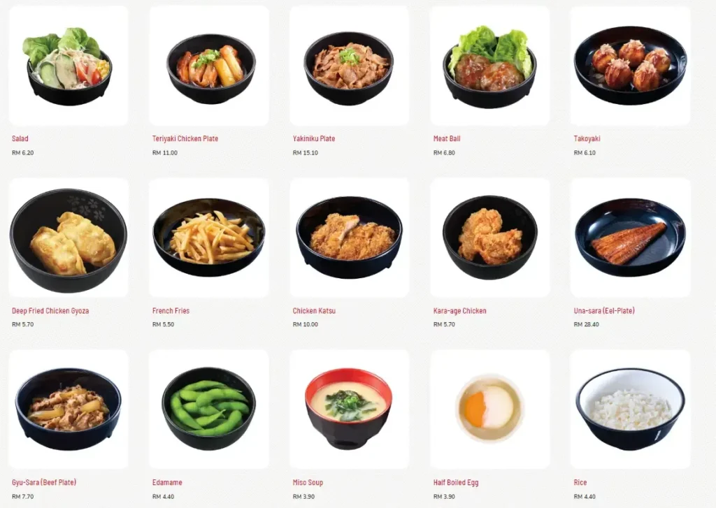 Sukiya Ala Carte Menu