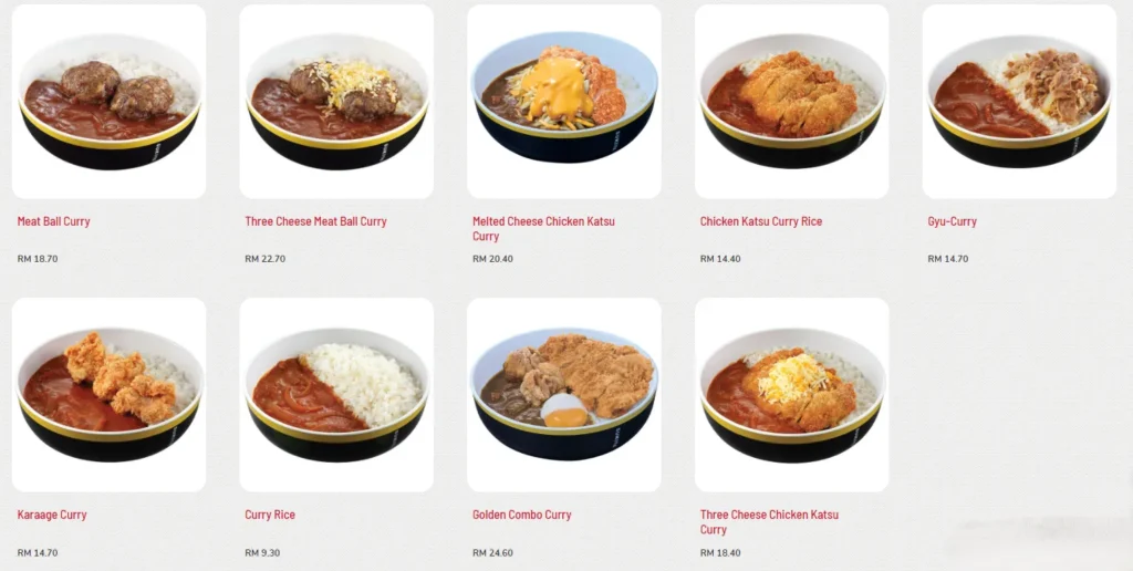 Sukiya Japanese Curry Rice Menu