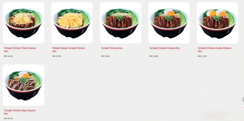 Sukiya Teriyaki Don Menu