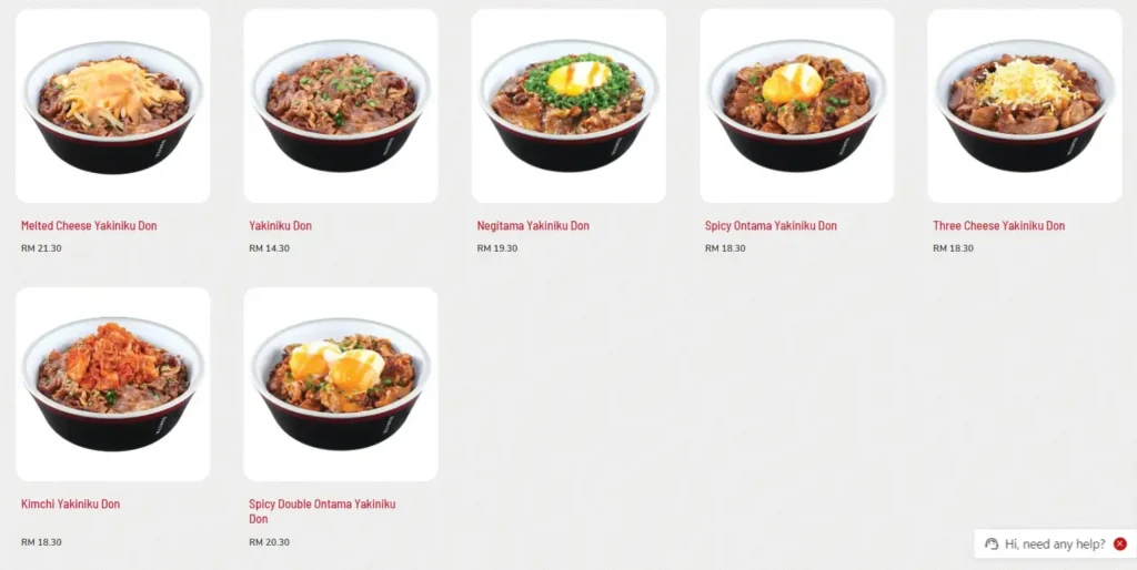 Sukiya Yakiniku Don Menu