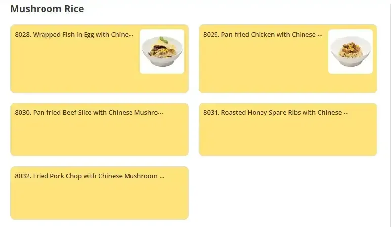 Kim Gary Mushroom Rice Menu