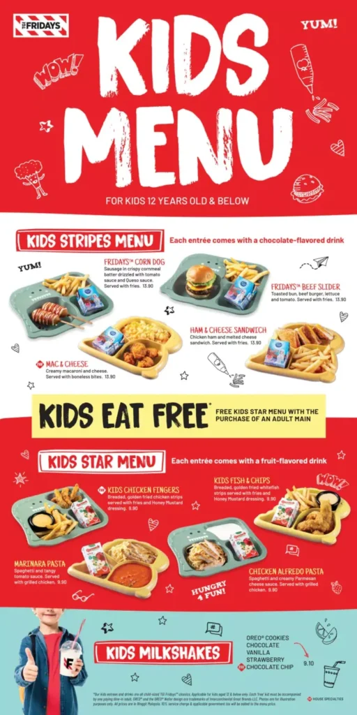 TGI Friday’s KIDS MEAL Menu