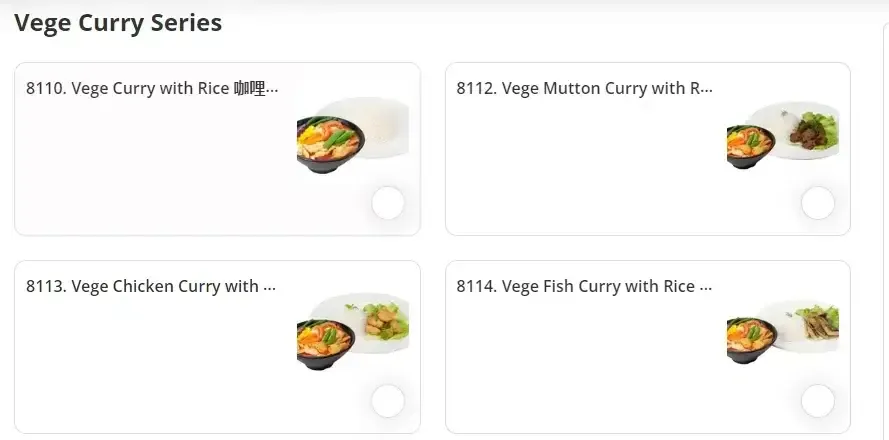 Kim Gary Vege Curry Series Menu